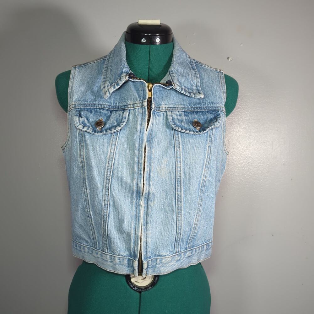 Faded Glory Denim Vest S Light Wash Cotton Y2K Grunge Biker Core